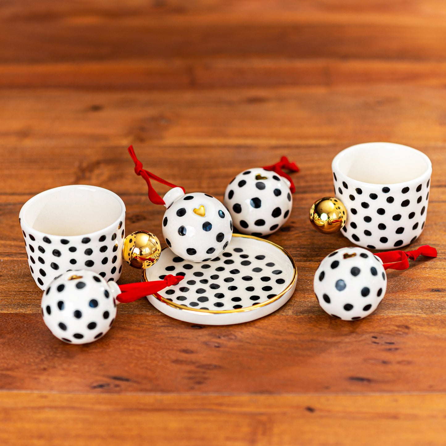 Porcelain Christmas Ornament POLKA DOTS - ZLATNAporcelain