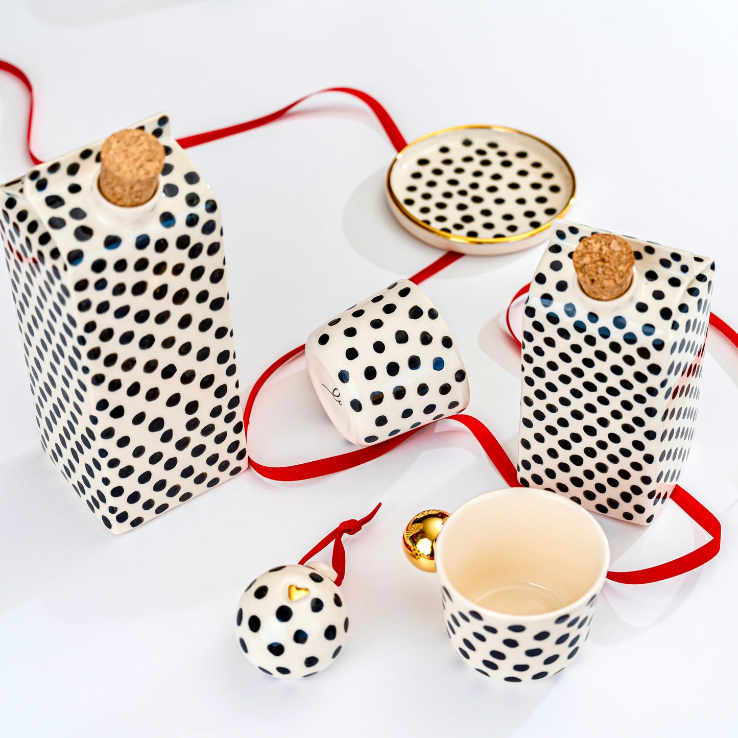 Porcelain Christmas Ornament POLKA DOTS - ZLATNAporcelain