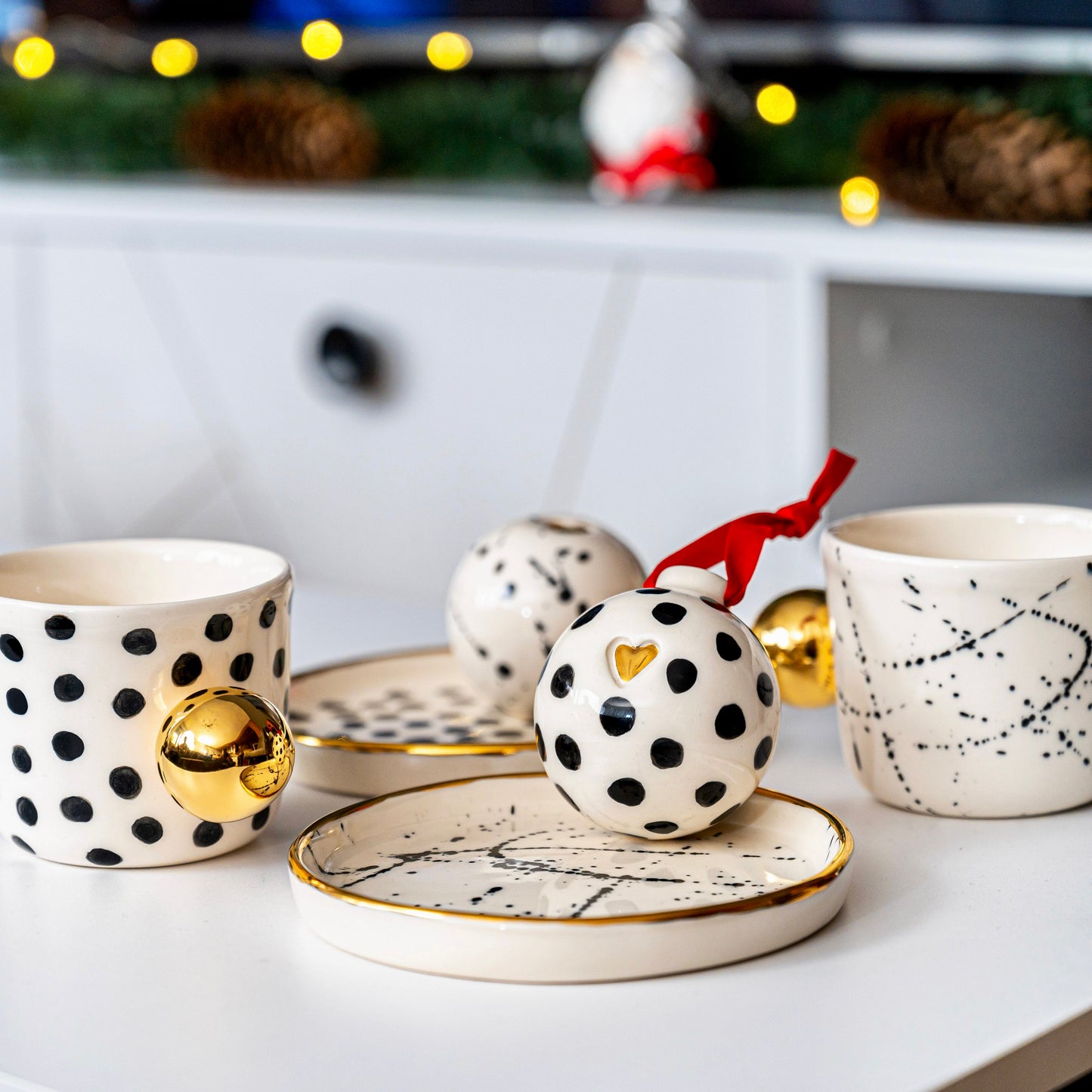 Porcelain Christmas Ornament POLKA DOTS - ZLATNAporcelain