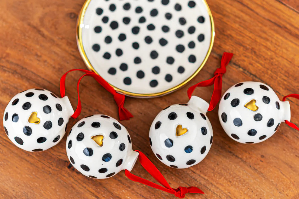 Porcelain Christmas Ornament POLKA DOTS - ZLATNAporcelain