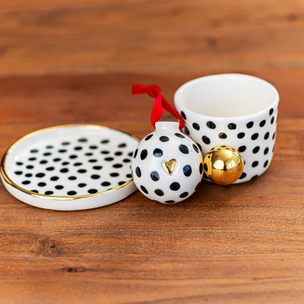 Porcelain Christmas Ornament POLKA DOTS - ZLATNAporcelain