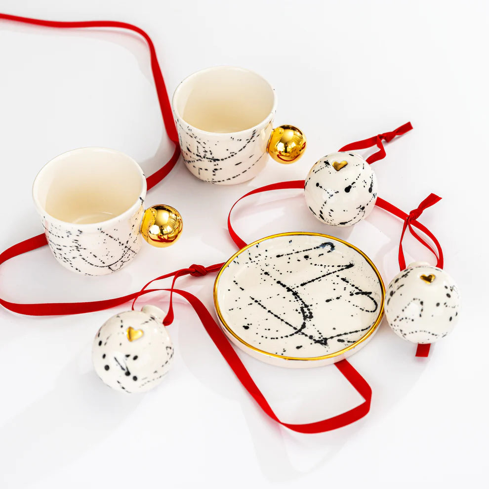Porcelain Christmas Ornament BLACK SPLASHES - ZLATNAporcelain