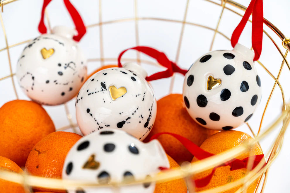 Porcelain Christmas Ornament POLKA DOTS - ZLATNAporcelain