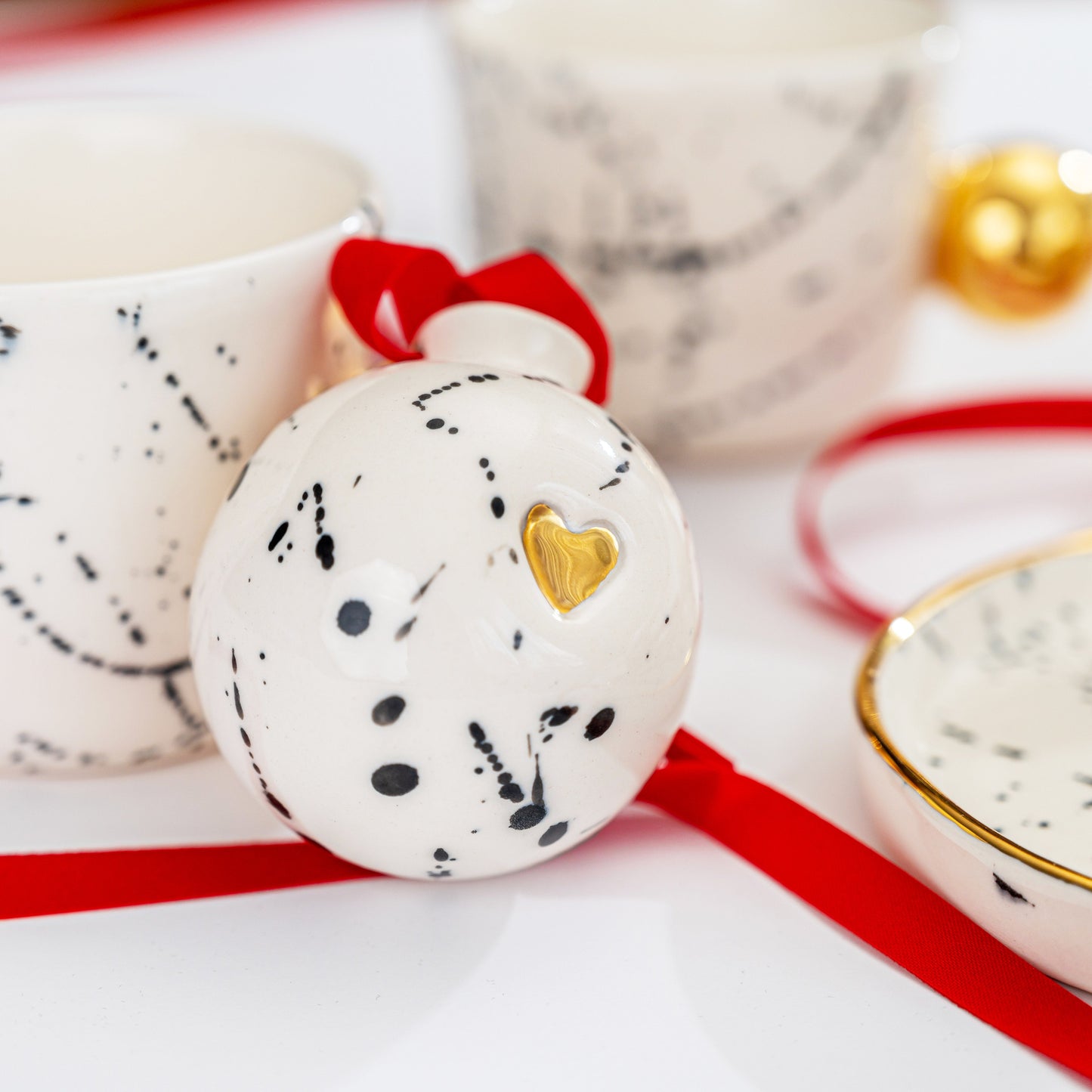 Porcelain Christmas Ornament BLACK SPLASHES - ZLATNAporcelain