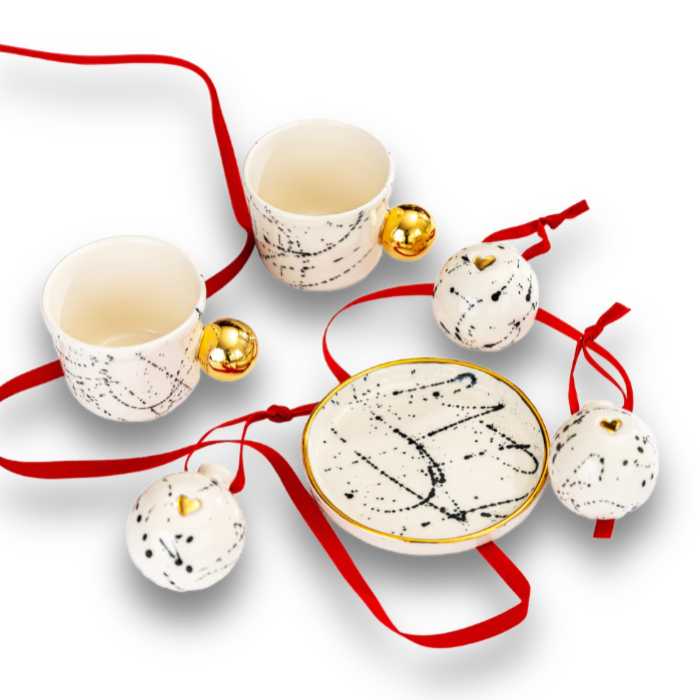 Porcelain 3 pieces gift set BLACK SPLASHES - ZLATNAporcelain