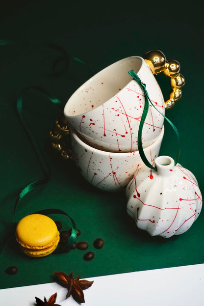 Porcelain Cappuccino Mug RED SPLASHES & GOLD - ZLATNAporcelain