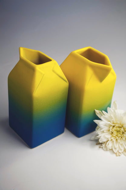 Porcelain Small Vase/Milk Jug Yellow & Blue Matte Ombré