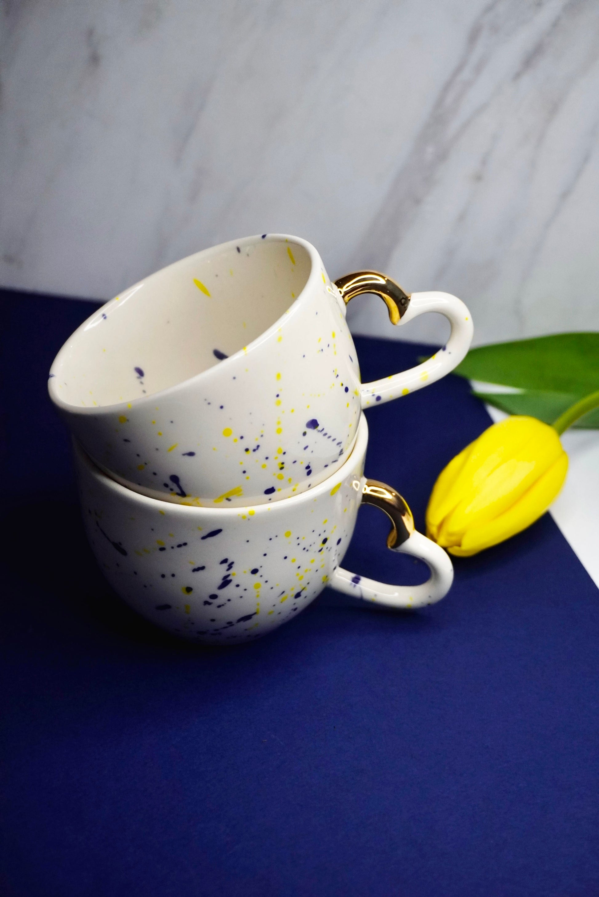 Porcelain Cappuccino Cup Yellow, Purple & Gold - ZLATNAporcelain