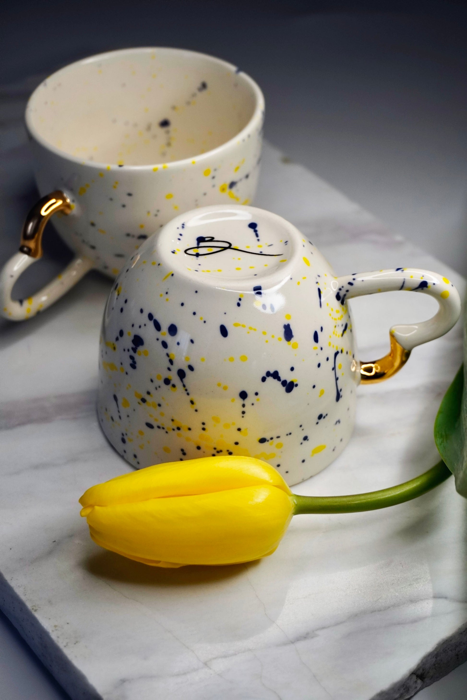 Porcelain Cappuccino Cup Yellow, Purple & Gold - ZLATNAporcelain