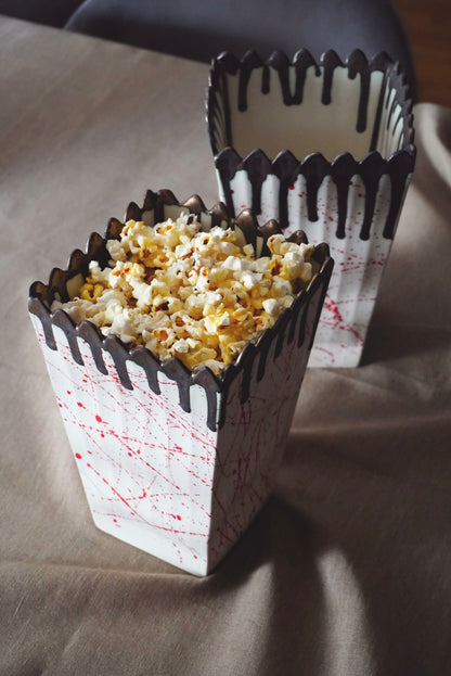 Porcelain Popcorn Bowl Red Splashes & Bronze