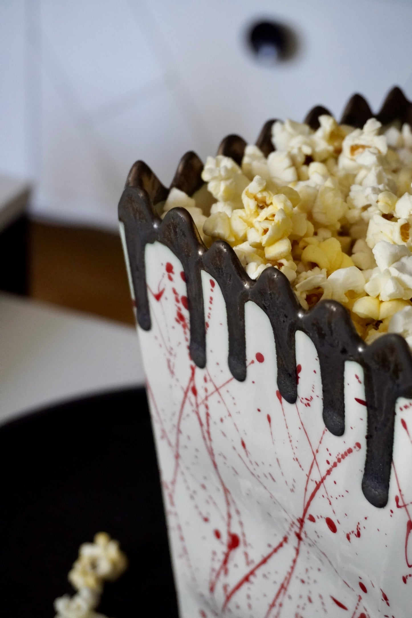 Porcelain Popcorn Bowl Red Splashes & Bronze