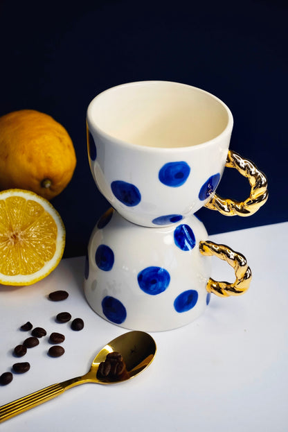 Porcelain Cappuccino Cup BLUE POLKA DOTS - ZLATNAporcelain