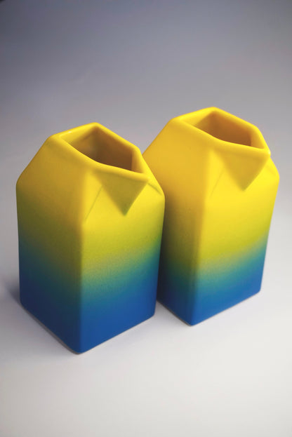 Porcelain Small Vase/Milk Jug Yellow & Blue Matte Ombré