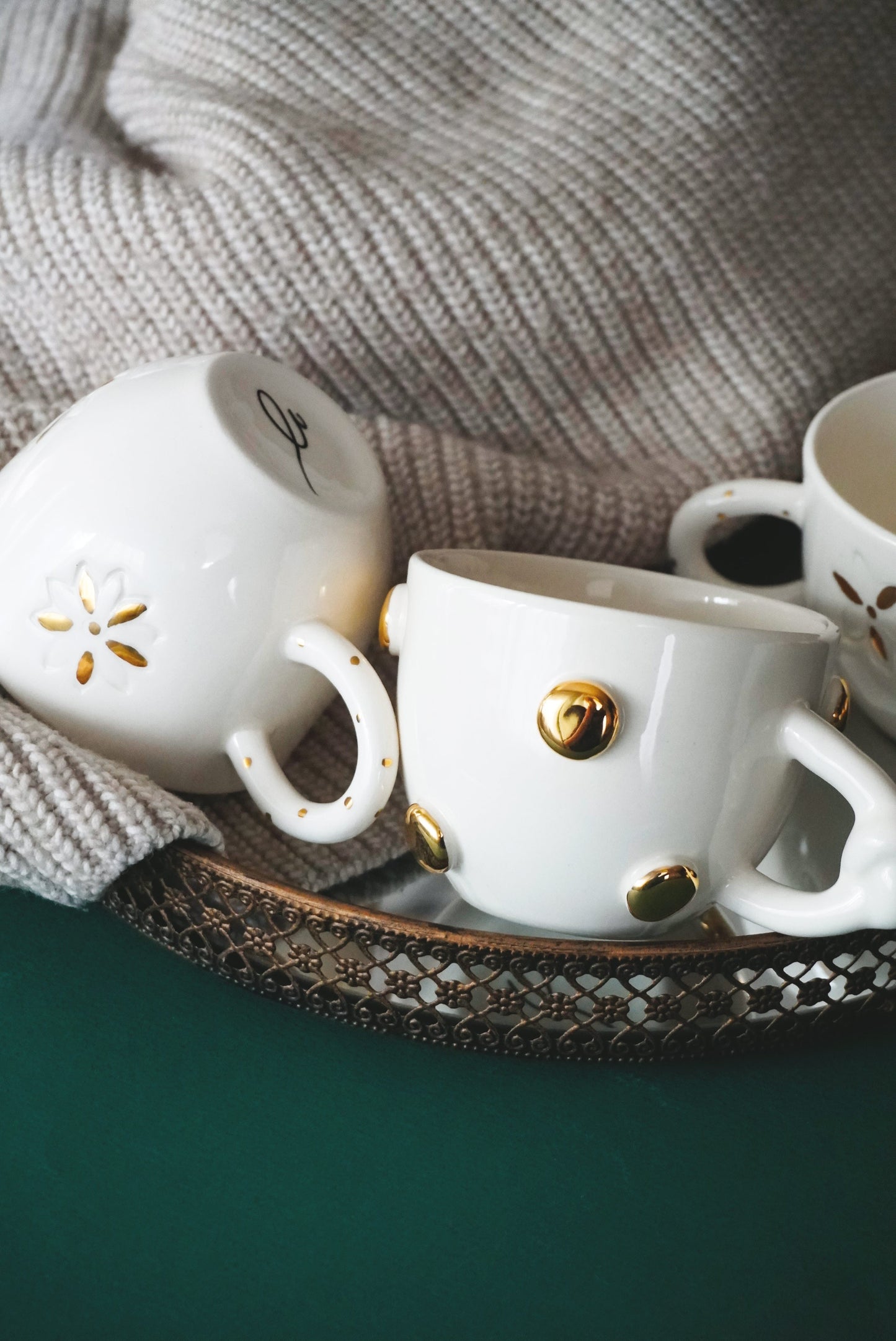 Porcelain Coffee Mug Golden Flower