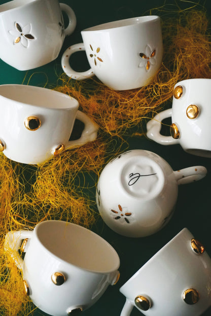 Porcelain Coffee Mug Golden Flower