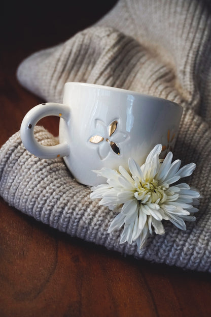 Porcelain Coffee Mug Golden Flower