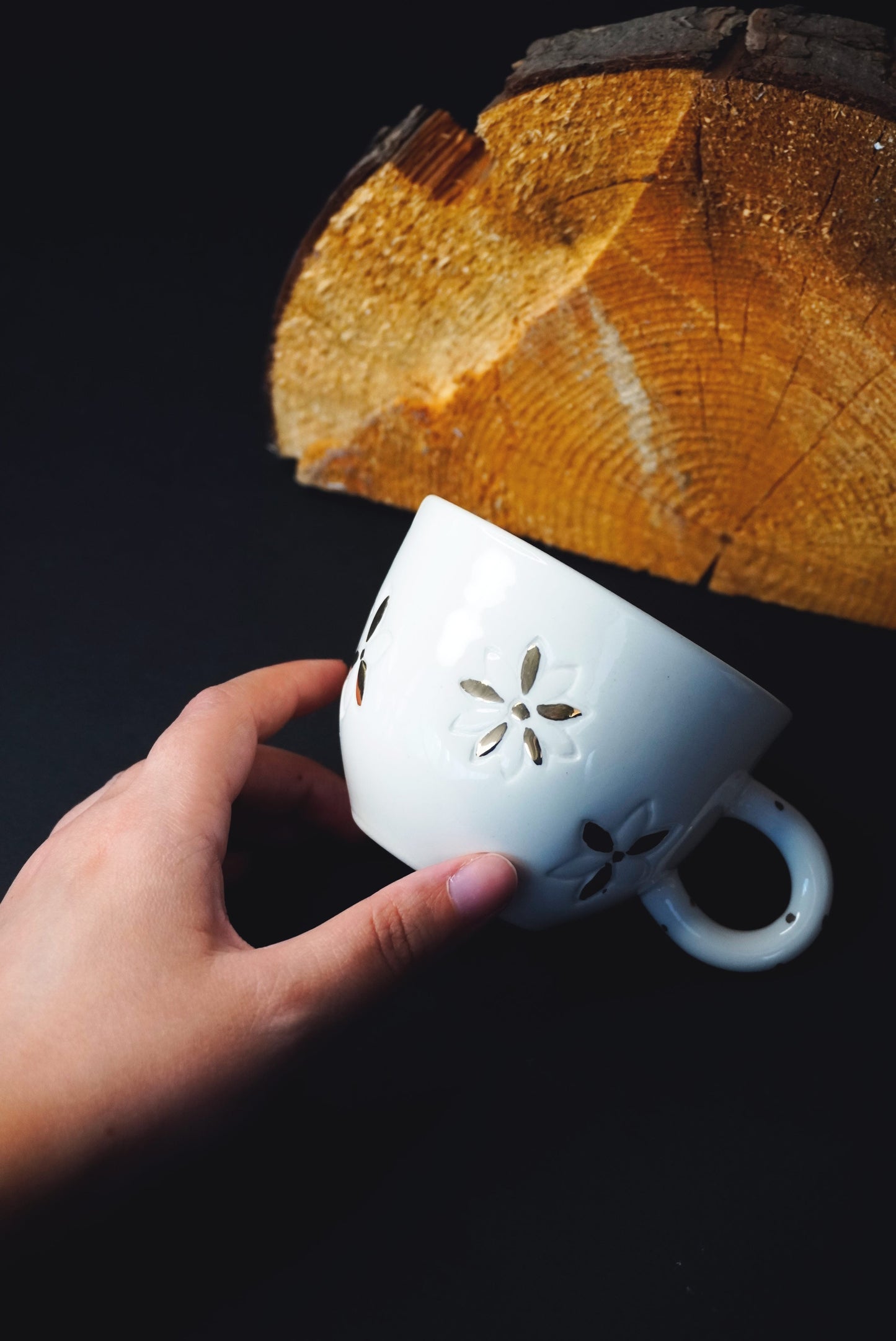 Porcelain Coffee Mug Golden Flower