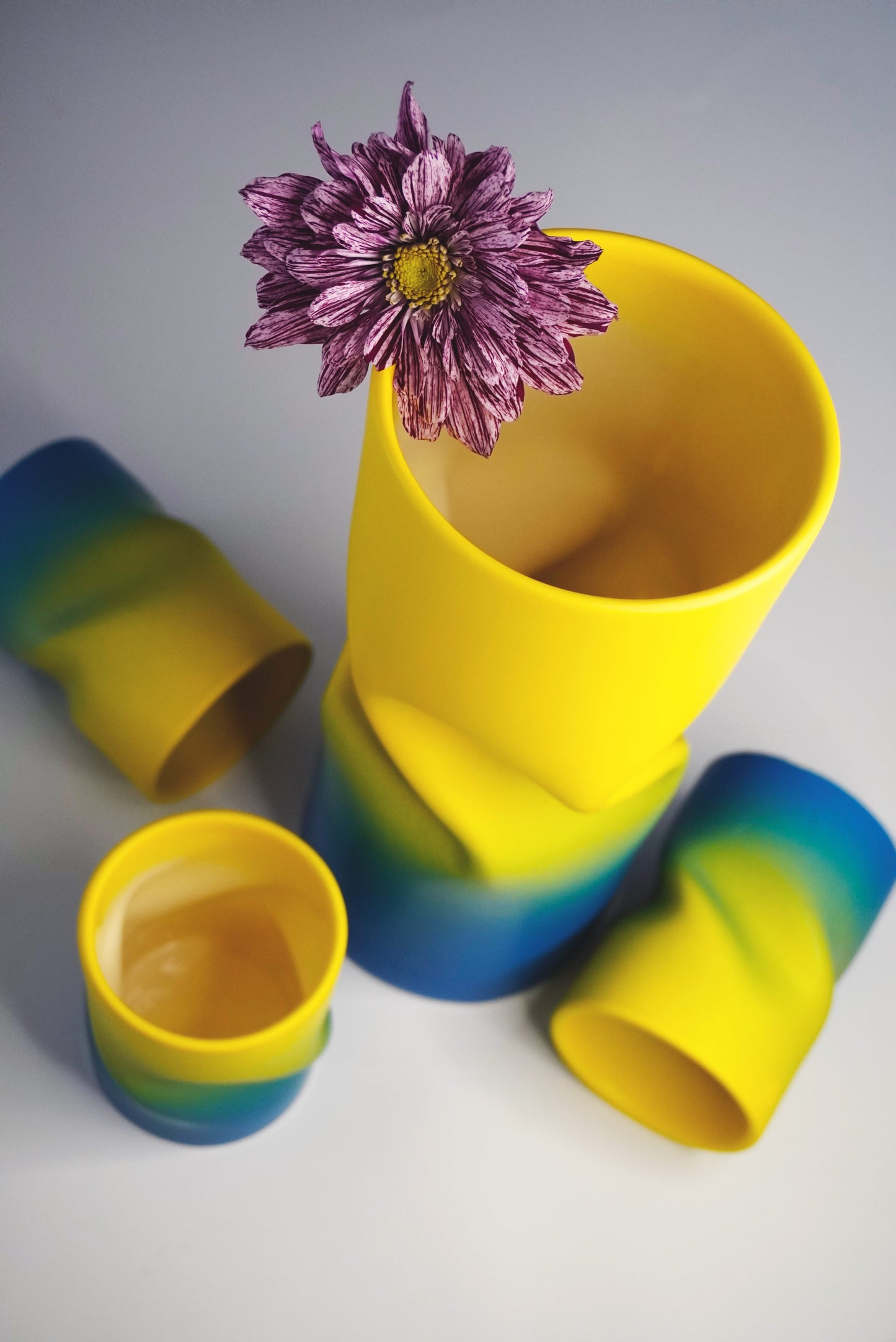 Porcelain Curved Coffee Cup Yellow & Blue Matte Ombré