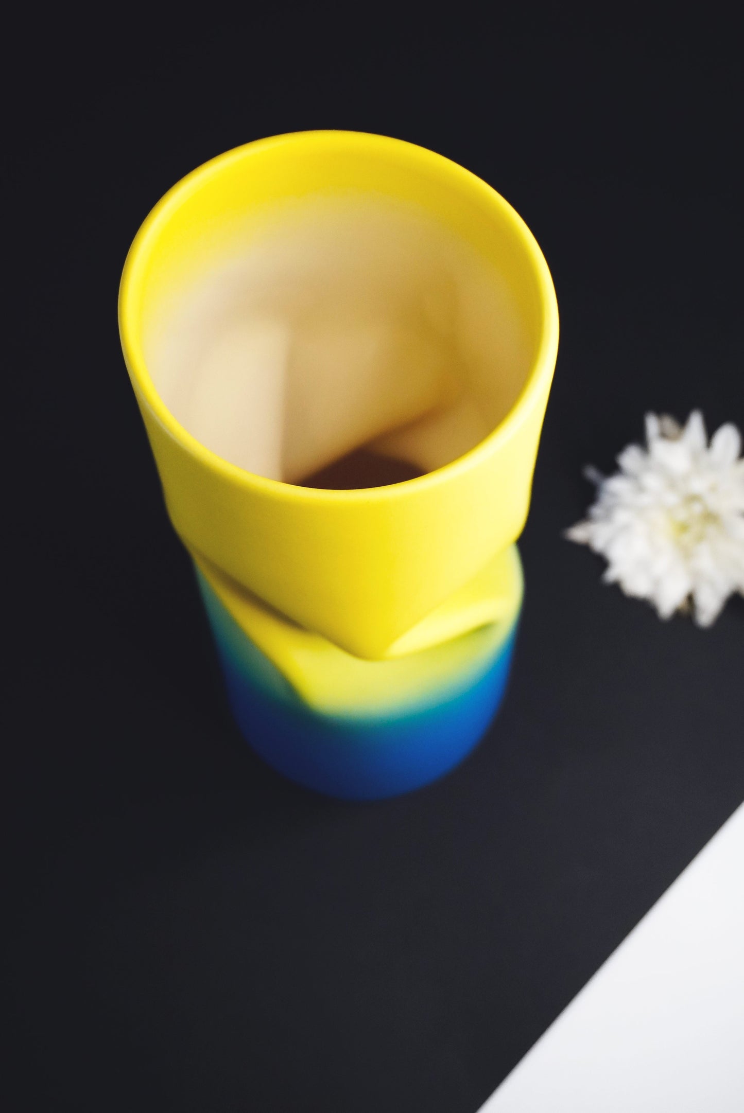 Porcelain Curved Big Vase Yellow & Blue Matte Ombré