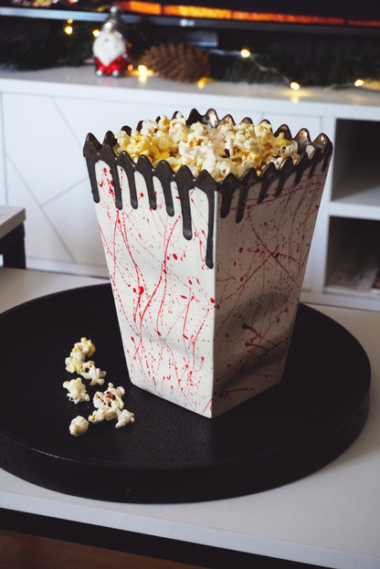 Porcelain Popcorn Bowl Red Splashes & Bronze