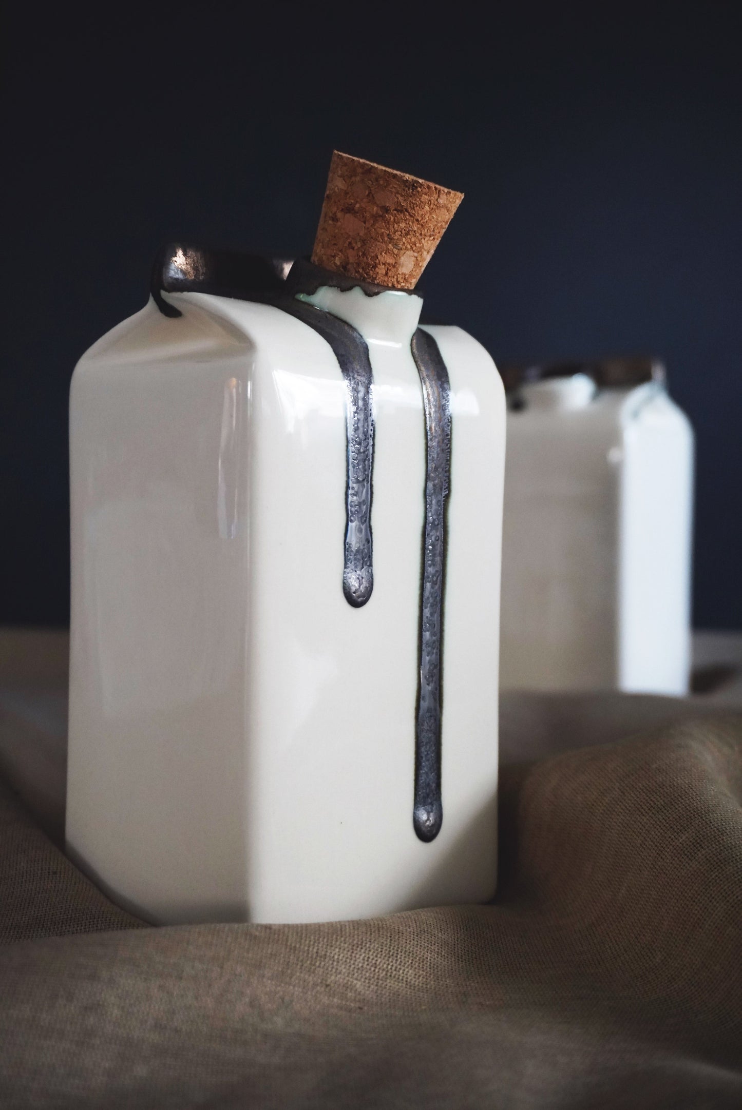 Small Porcelain Milk Jug/Vase White & Bronze