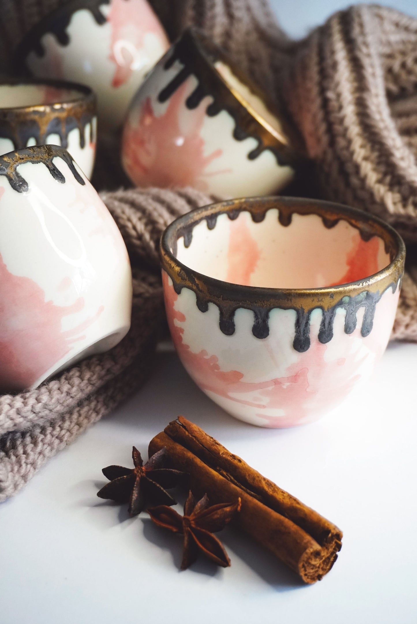 Porcelain Coffee Cup Bronze Dripping