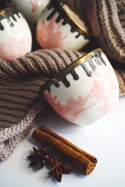 Porcelain Coffee Cup Bronze Dripping