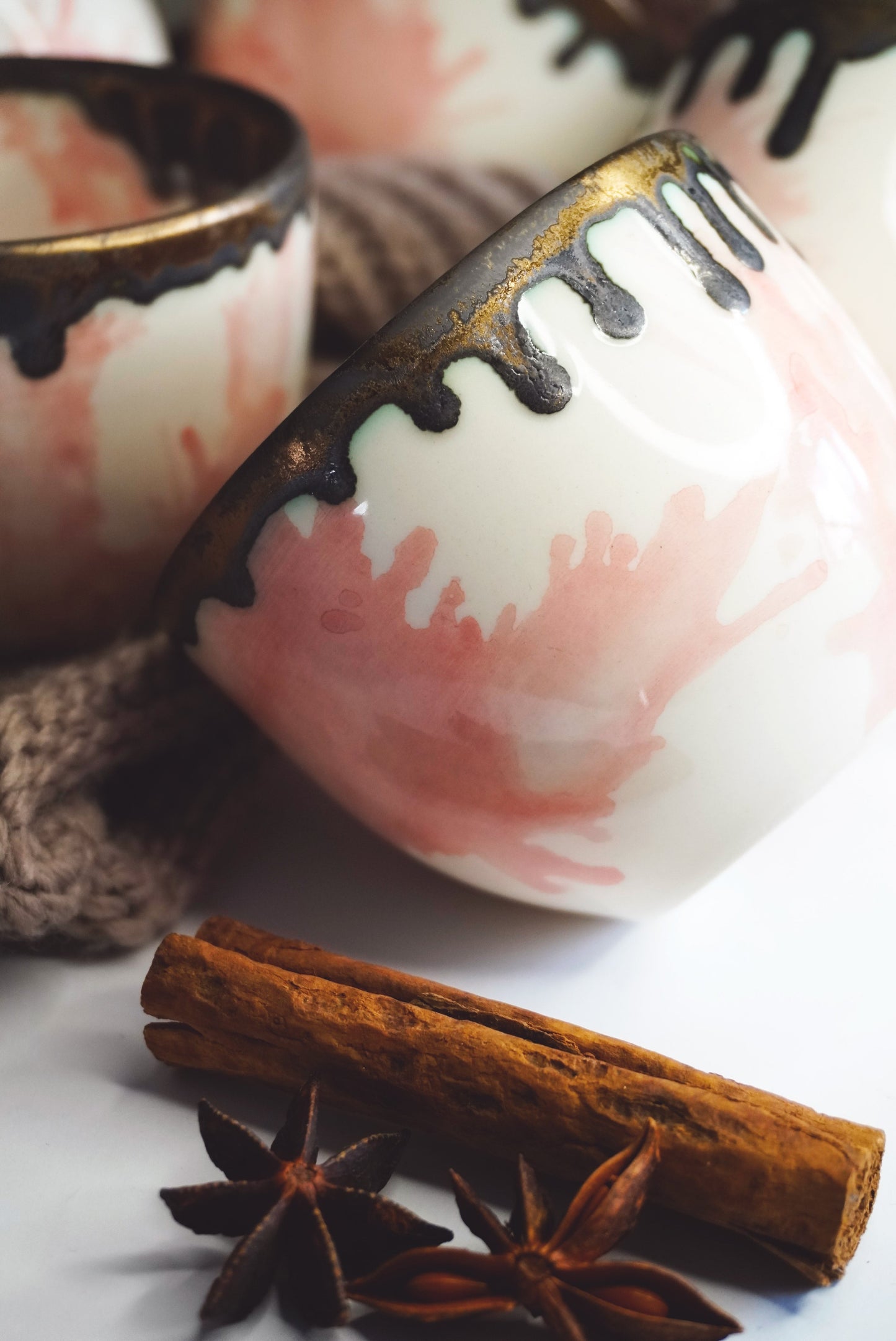 Porcelain Coffee Cup Bronze Dripping