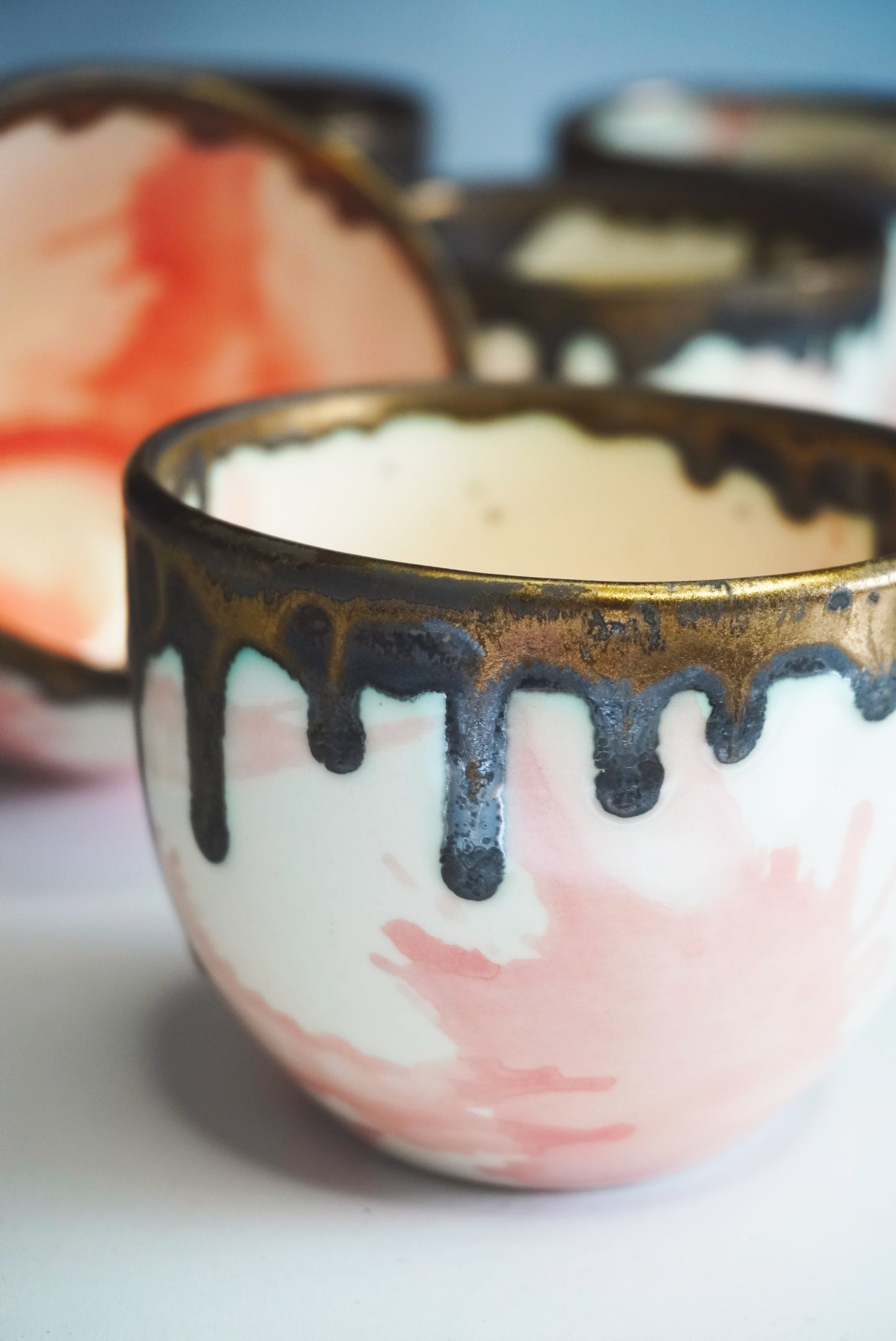 Porcelain Coffee Cup Bronze Dripping