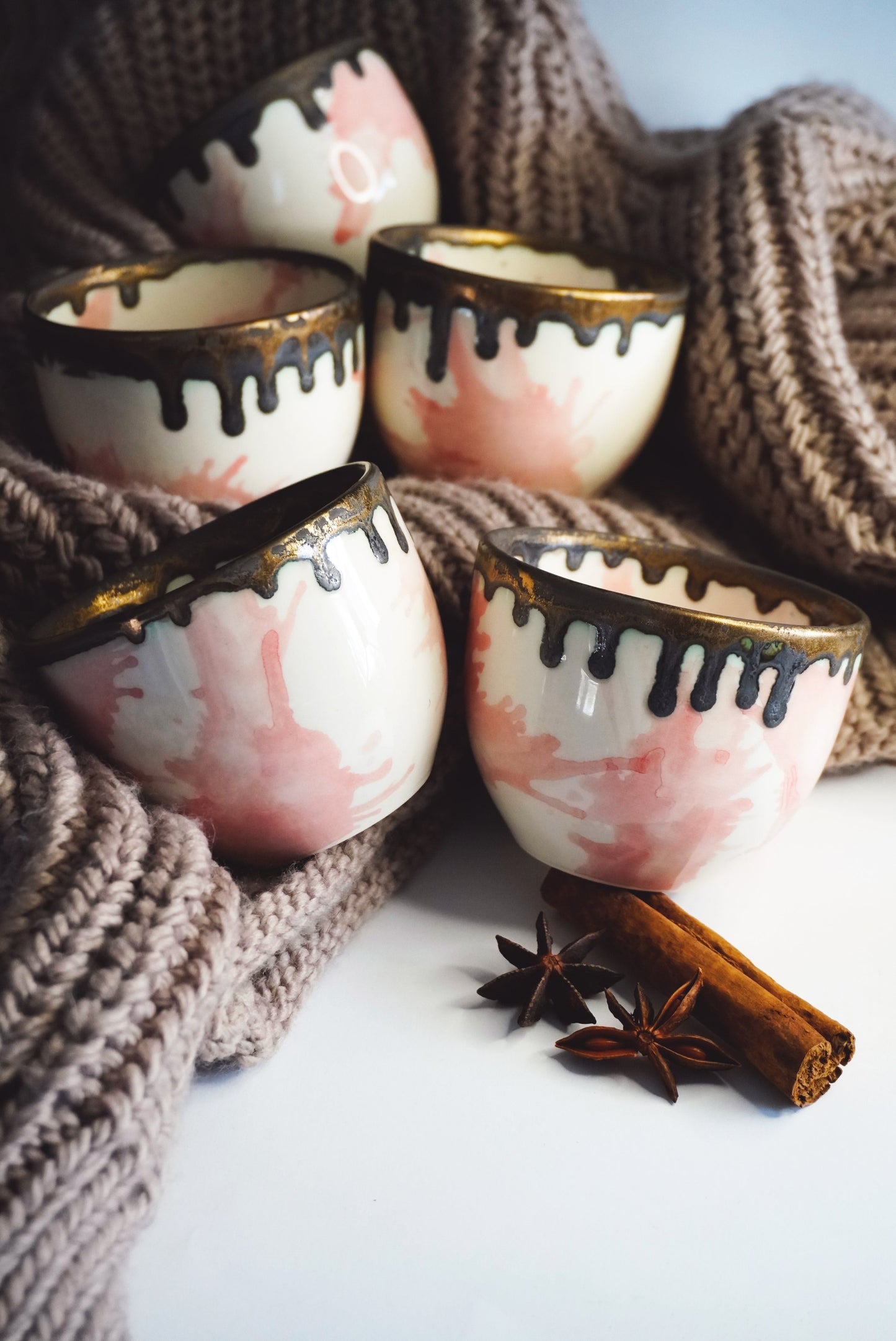 Porcelain Coffee Cup Bronze Dripping