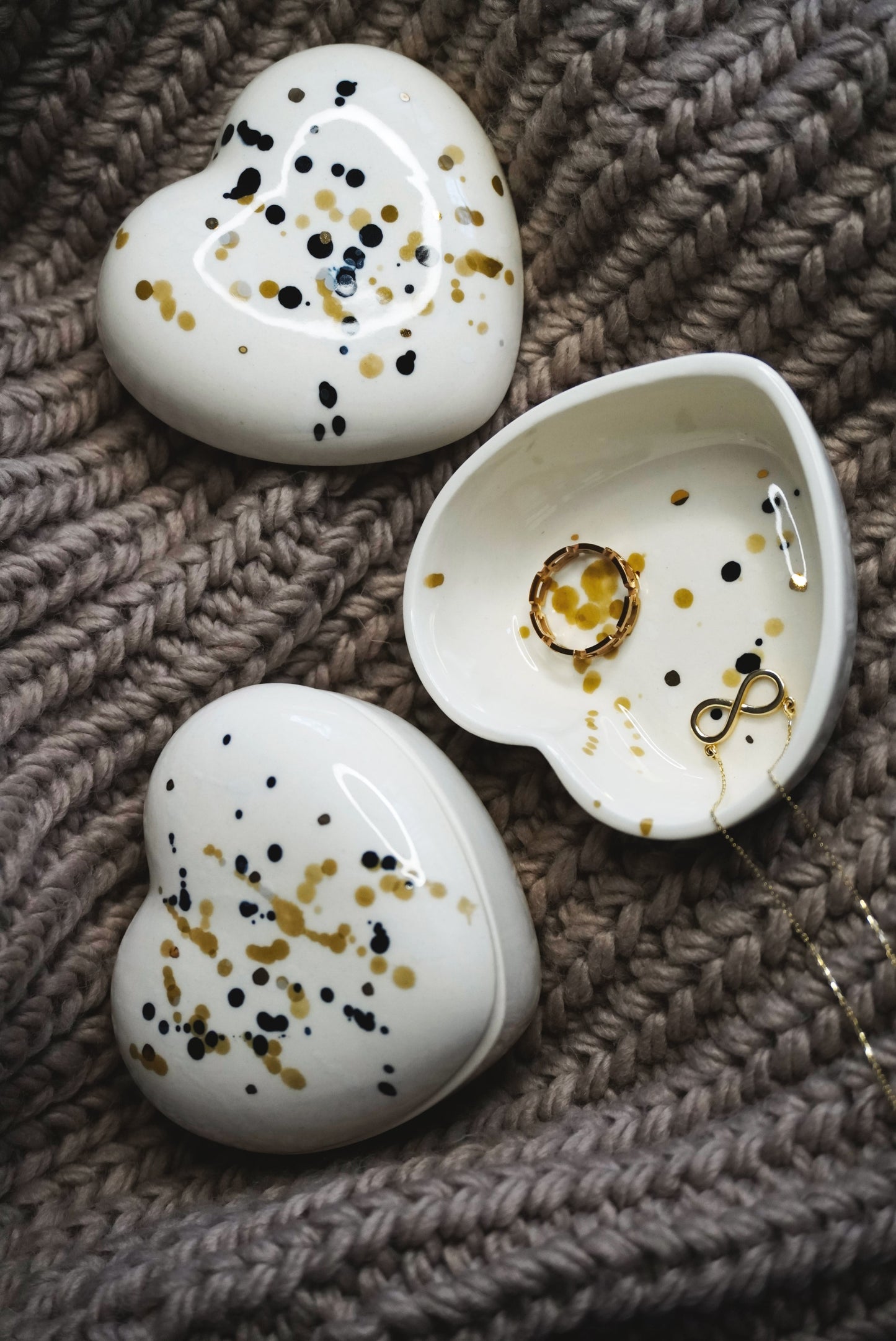 Porcelain Heart-Shaped Jewellery Box With Lid - Splashes