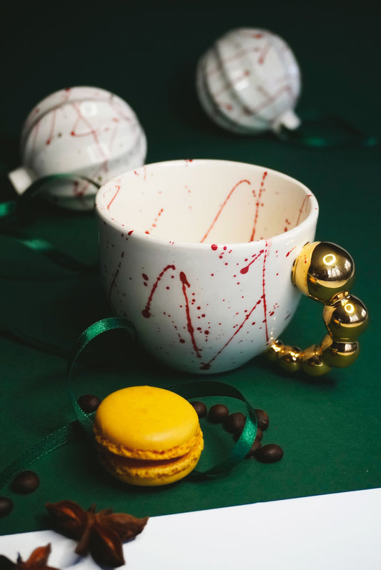 Porcelain Cappuccino Mug RED SPLASHES & GOLD - ZLATNAporcelain