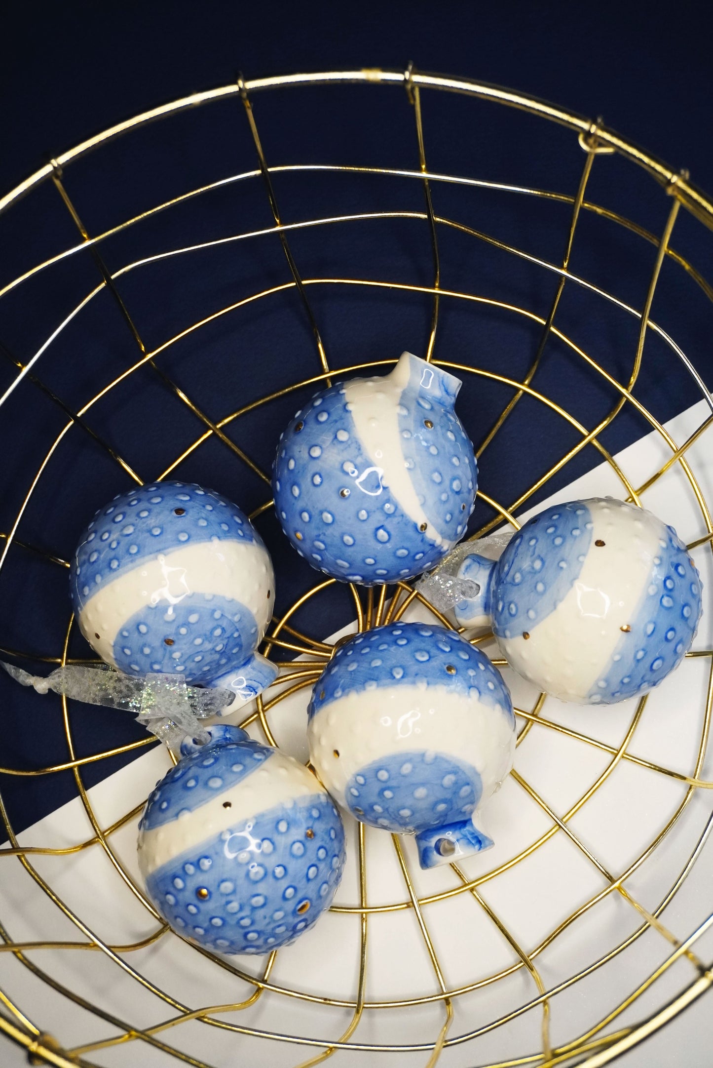 Porcelain Christmas Tree Ornament BLUE & GOLD - ZLATNAporcelain