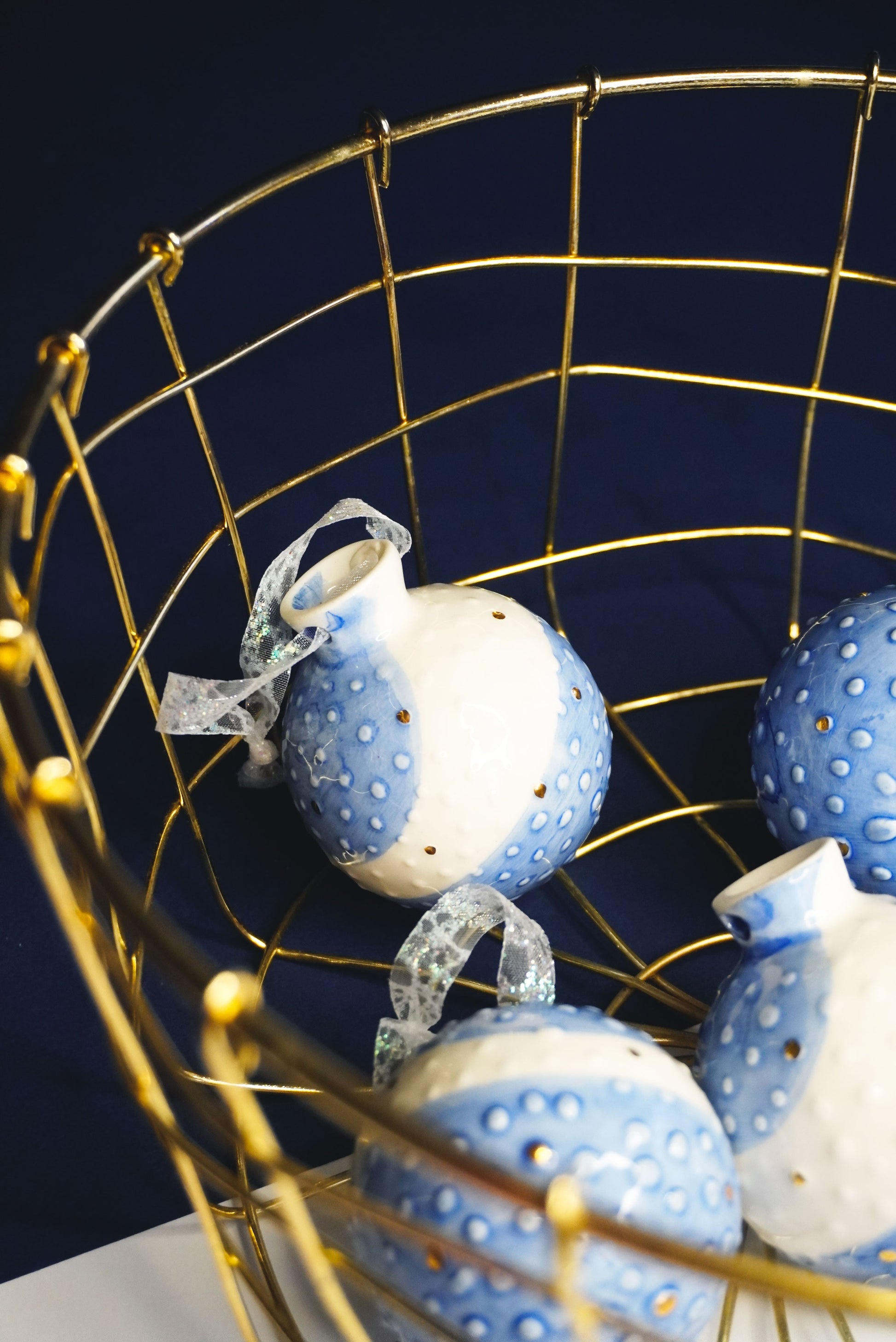 Porcelain Christmas Tree Ornament BLUE & GOLD - ZLATNAporcelain