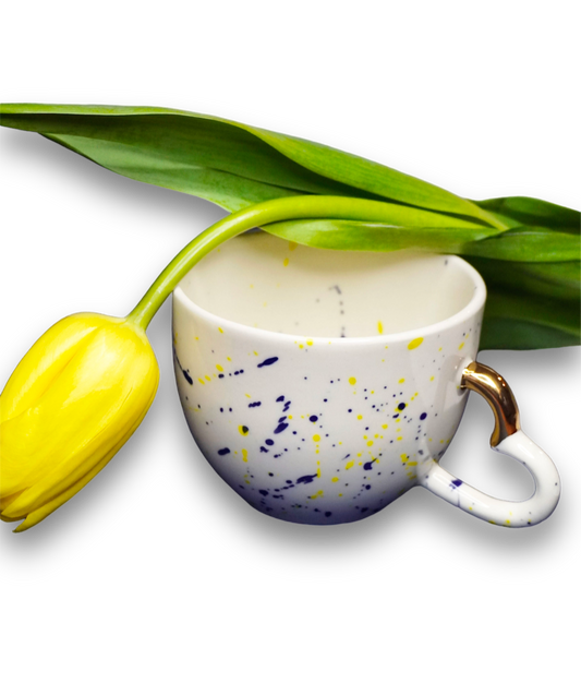 Porcelain Cappuccino Cup Yellow, Purple & Gold