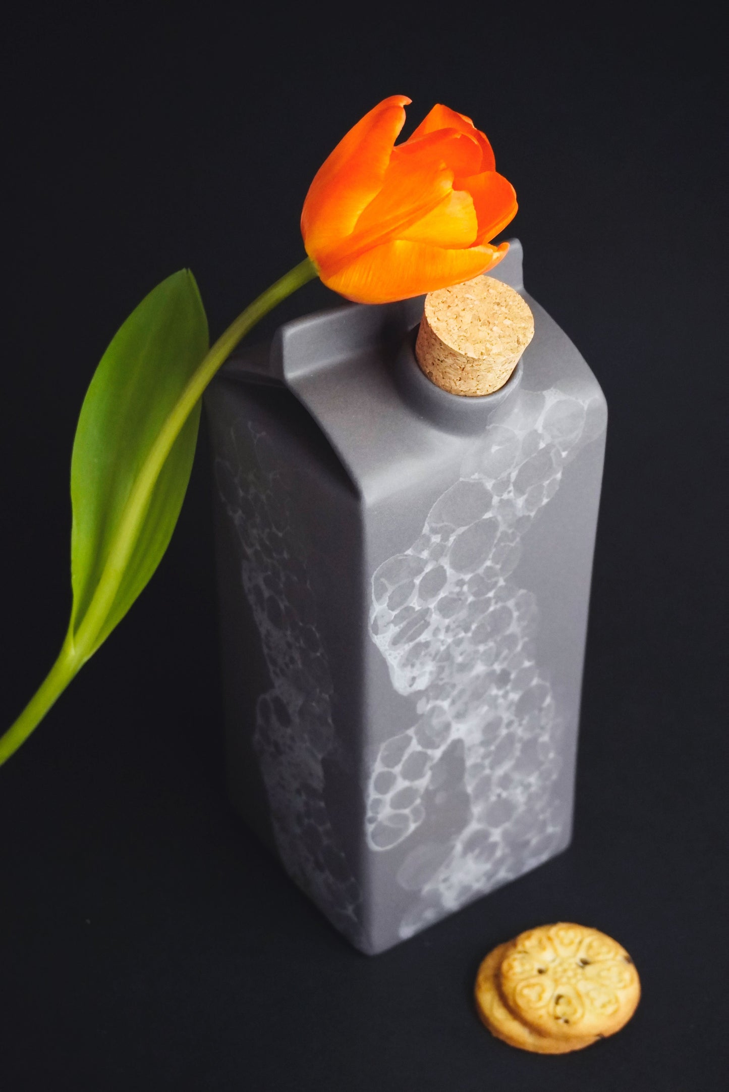 Porcelain Big Gray Matte Milk Bottle/Vase WHITE BUBBLES - ZLATNAporcelain