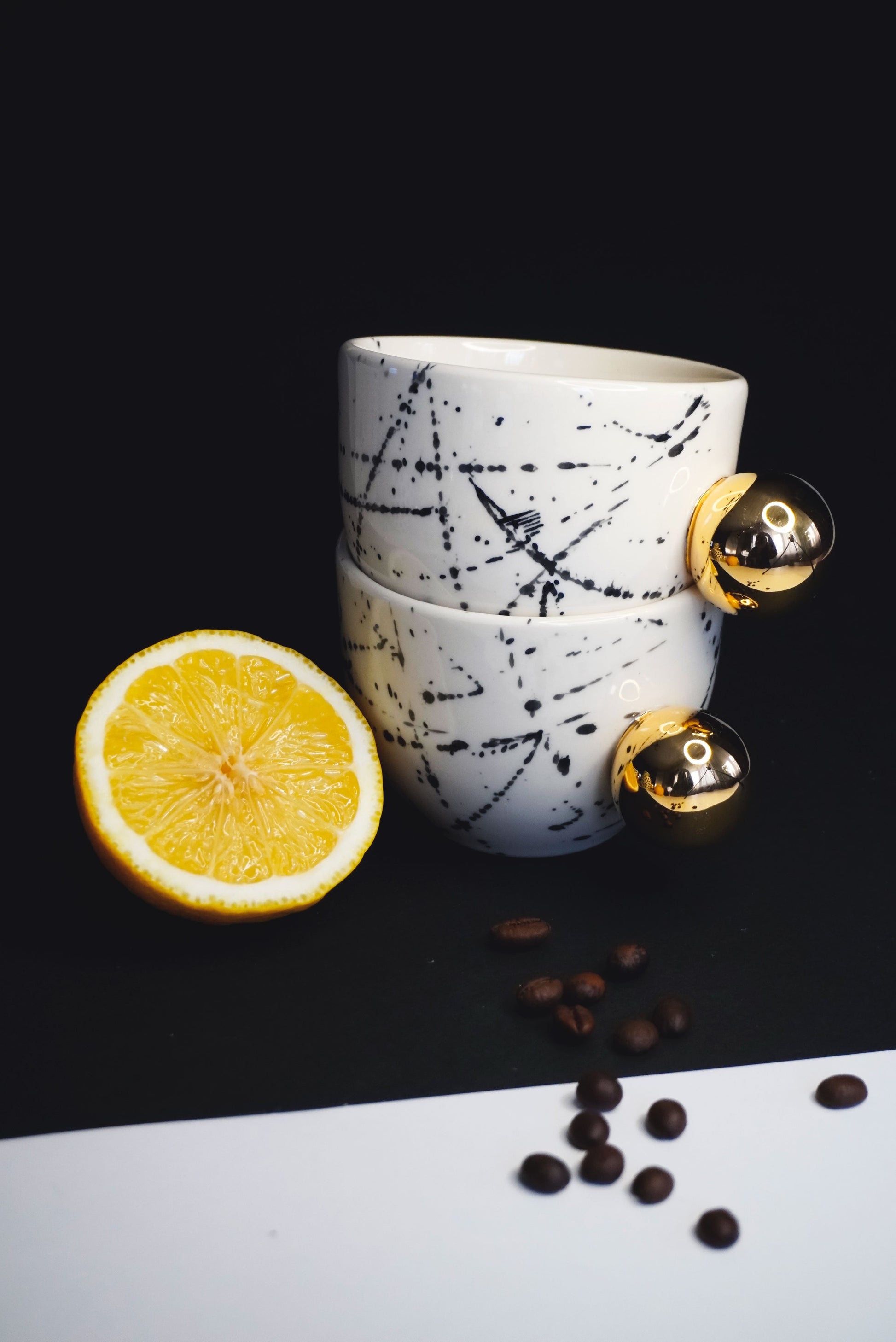 Porcelain Cappuccino Cup BLACK SPLASHES - ZLATNAporcelain