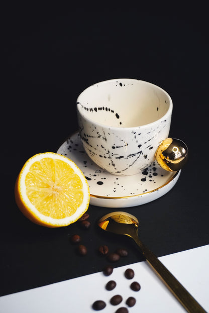 Porcelain Cappuccino Cup BLACK SPLASHES - ZLATNAporcelain