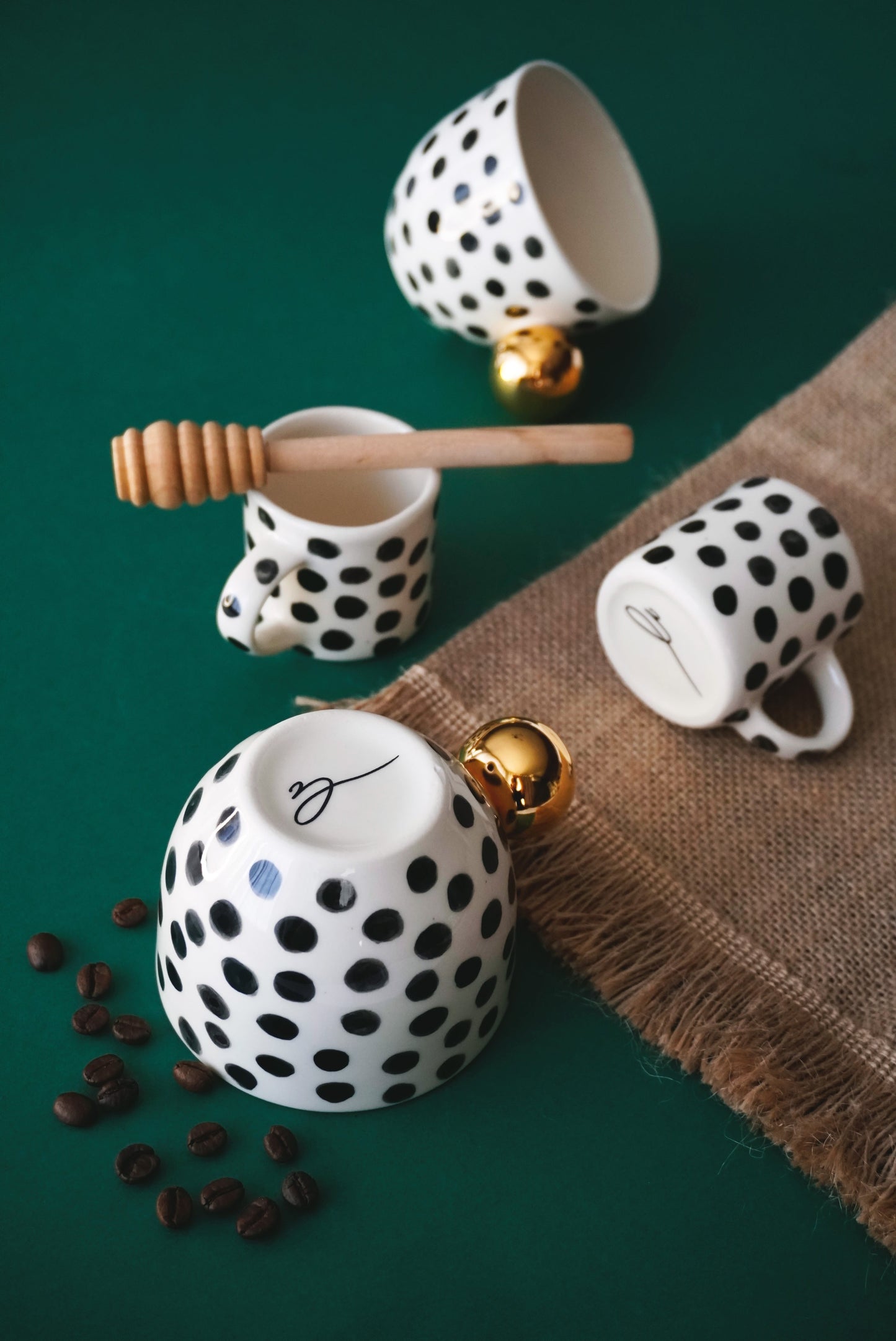 Porcelain Set Of 2 Espresso Polka Dots Cups