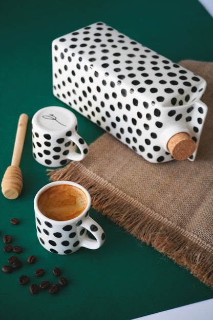 Porcelain Set Of 2 Espresso Polka Dots Cups