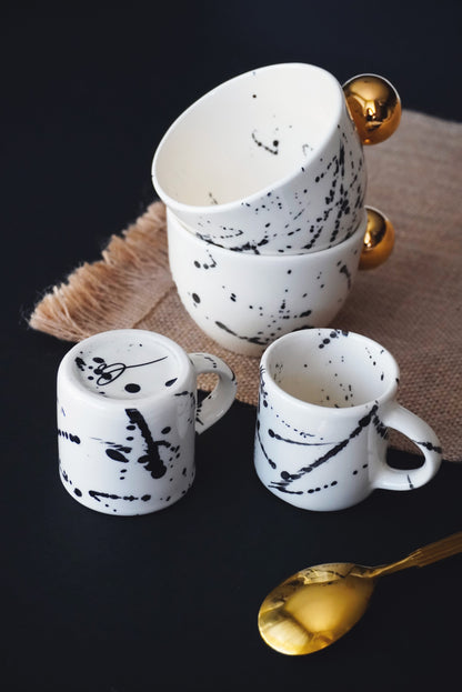 Porcelain Espresso 2 Cups Set With Black Splashes