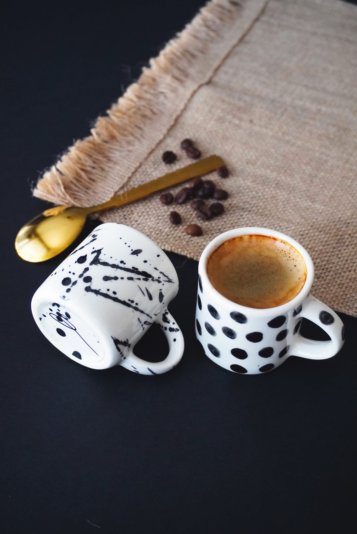 Porcelain Set Of 2 Espresso Polka Dots Cups