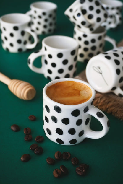 Porcelain Set Of 2 Espresso Polka Dots Cups