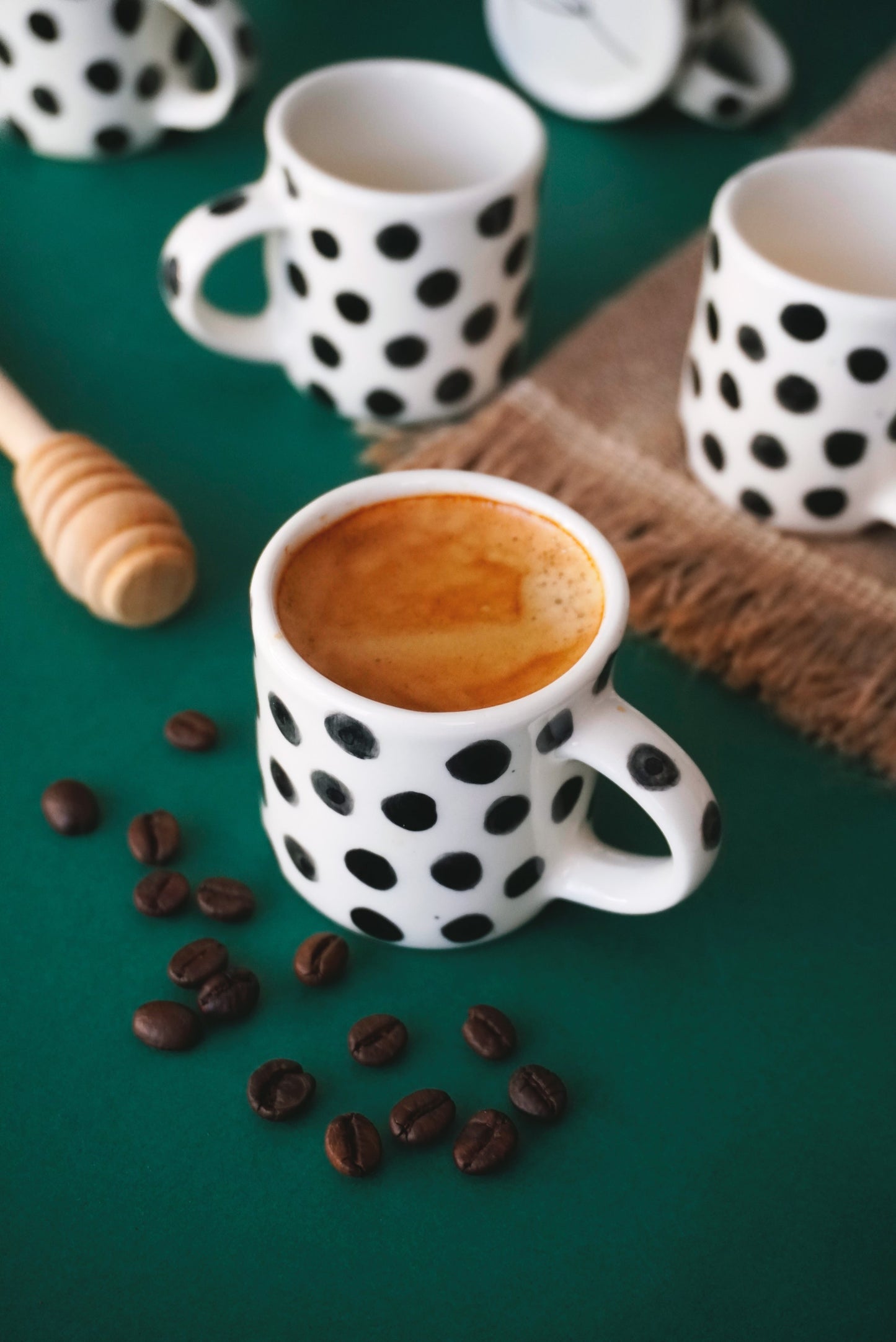 Porcelain Set Of 2 Espresso Polka Dots Cups