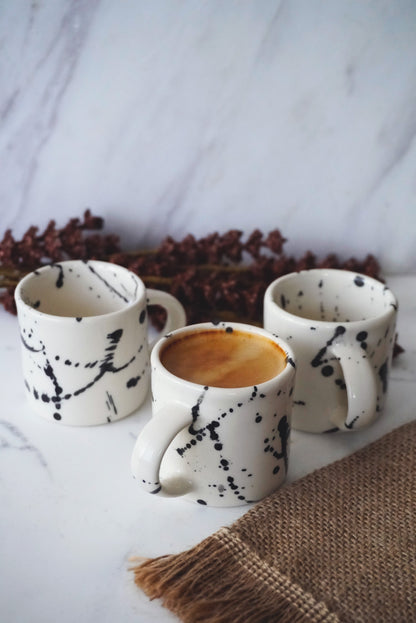 Porcelain Espresso 2 Cups Set With Black Splashes