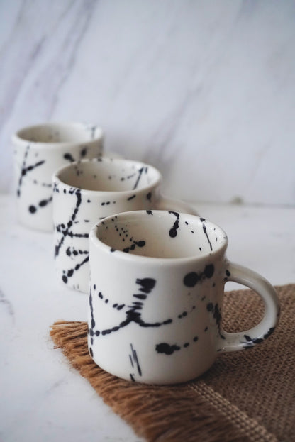 Porcelain Espresso 2 Cups Set With Black Splashes