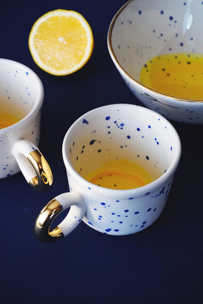 Porcelain Cappuccino Cup With Blue Splashes & Yellow Bottom