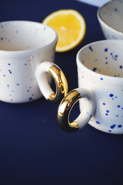 Porcelain Cappuccino Cup With Blue Splashes & Yellow Bottom