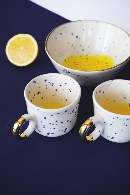 Porcelain Cappuccino Cup With Blue Splashes & Yellow Bottom