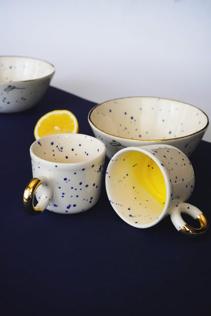 Porcelain Cappuccino Cup With Blue Splashes & Yellow Bottom